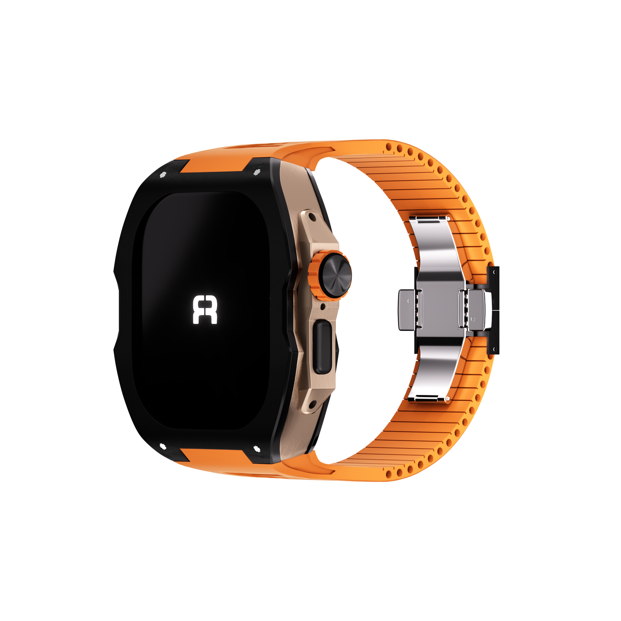 Reqior Apple Watch Ultra Case with Rubber Strap (Black/Orange)