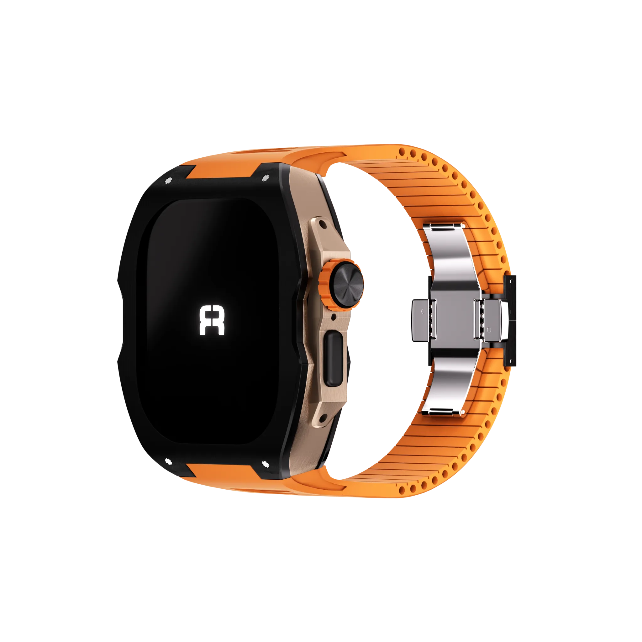 Reqior Apple Watch Ultra Case with Rubber Strap (Black/Orange)