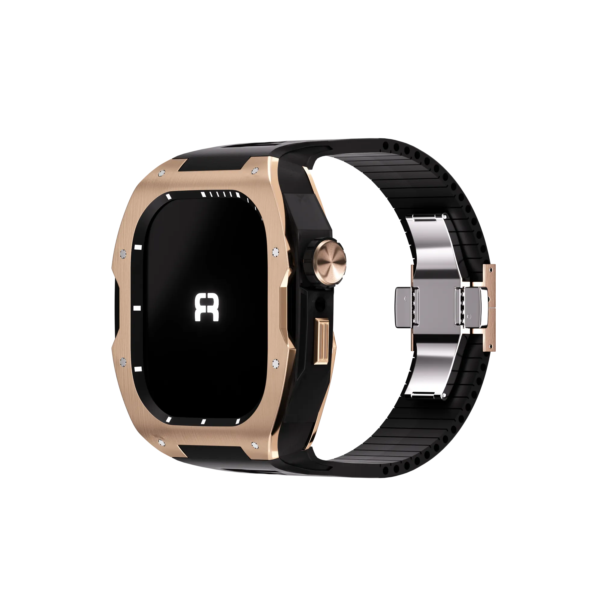 Reqior Apple Watch 45mm Case with Rubber Strap (Rose Gold/Black)