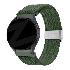 Woven Nylon Strap, olive green, on a watch, 3/4 front view