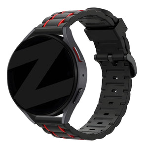 Silicone Sport Strap Striped, black/red, on a watch, 3/4 front view