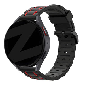 Silicone Sport Strap Striped, black/red, on a watch, 3/4 front view