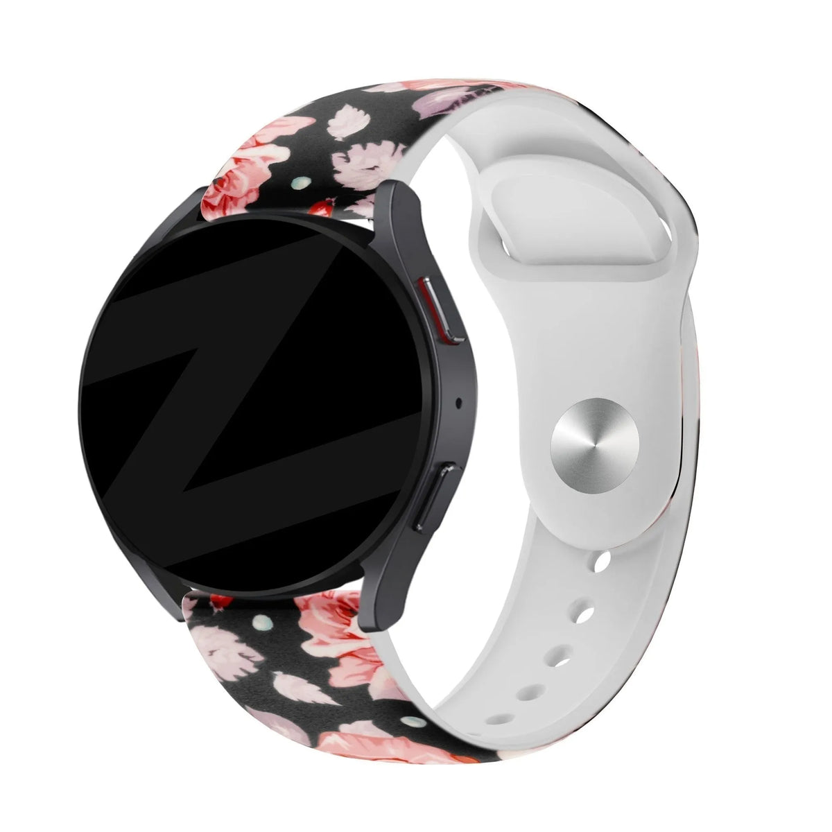 Silicone Patterned Strap, flowers, on a watch, 3/4 front view