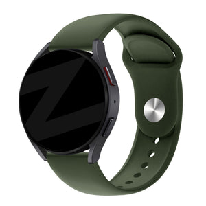 Silicone Sport Strap 'Deluxe', olive green, on a watch, 3/4 front view