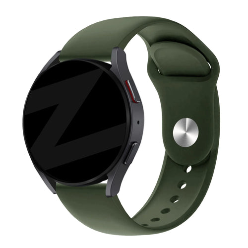 Silicone Sport Strap 'Deluxe', olive green, on a watch, 3/4 front view