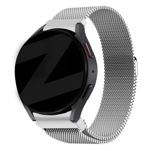 Milanese Loop Strap, silver, on a watch, 3/4 front view