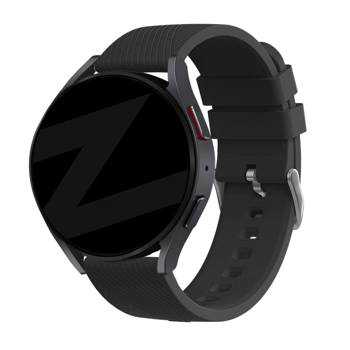 Silicone Strap 'Deluxe', black, on a watch, 3/4 front view