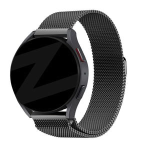Milanese Loop Strap, silver, on a watch, 3/4 front view