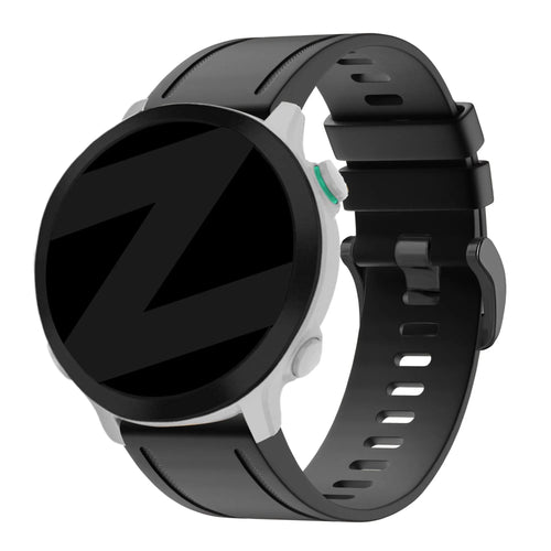 Buckled Silicone Strap, black, on a watch, 3/4 front view