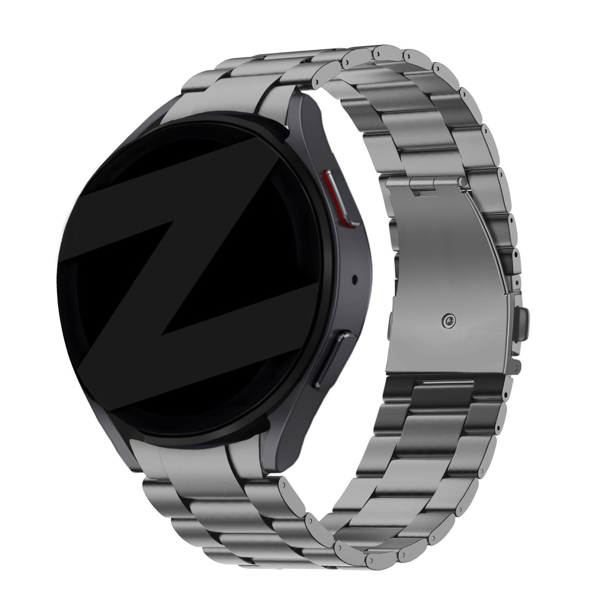 Titanium Strap 'Classic', graphite, on a watch, 3/4 front view