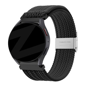 Woven Nylon Strap, black, on a watch, 3/4 front view
