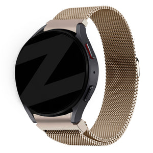 Milanese Loop Strap, champagne, on a watch, 3/4 front view