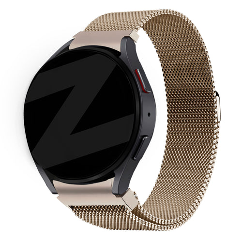 Milanese Loop Strap, champagne, on a watch, 3/4 front view