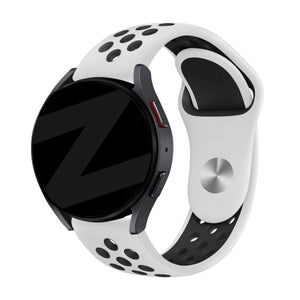 Silicone Sport Strap 'Deluxe', white/black, on a watch, 3/4 front view