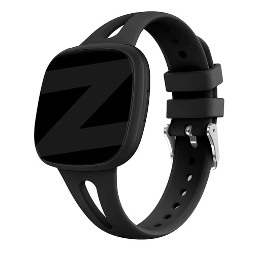 Silicone Strap 'Slim', black, on a watch, 3/4 front view