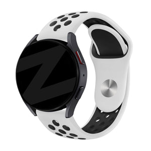 Silicone Sport Strap 'Deluxe', white/black, on a watch, 3/4 front view