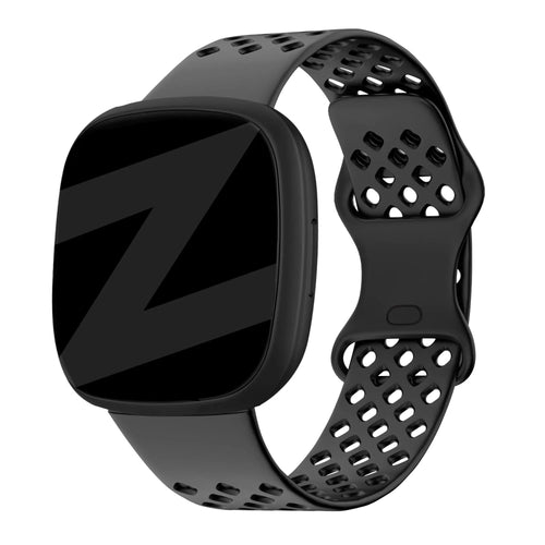 Silicone Sport Strap 'Air', black, on a watch, 3/4 front view