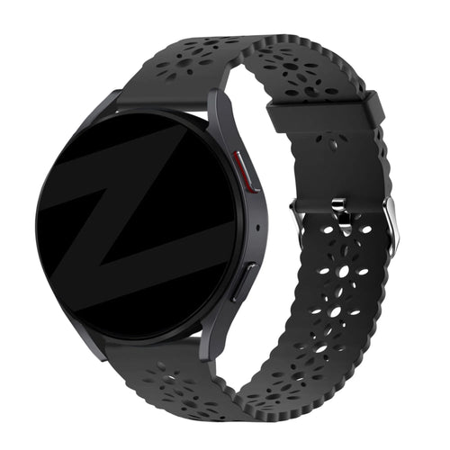 Patterned Silicone Strap, black, on a watch, 3/4 front view