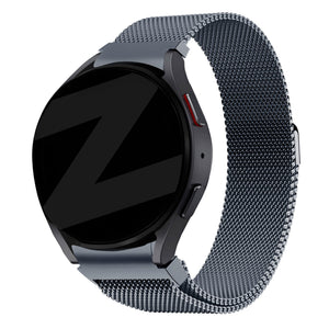 Milanese Loop Strap, grey, on a watch, 3/4 front view