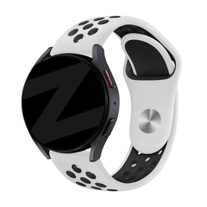 Silicone Sport Strap 'Deluxe', white/black, on a watch, 3/4 front view