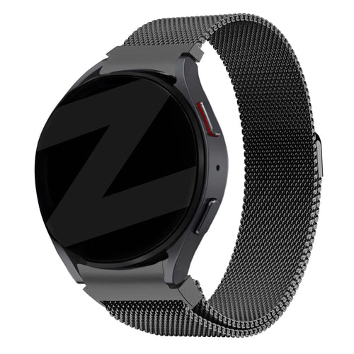 Milanese Loop Strap, black, on a watch, 3/4 front view