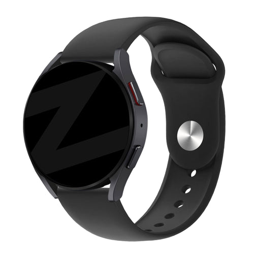 Silicone Sport Strap 'Deluxe', black, on a watch, 3/4 front view