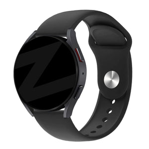 Silicone Sport Strap 'Deluxe', black, on a watch, 3/4 front view