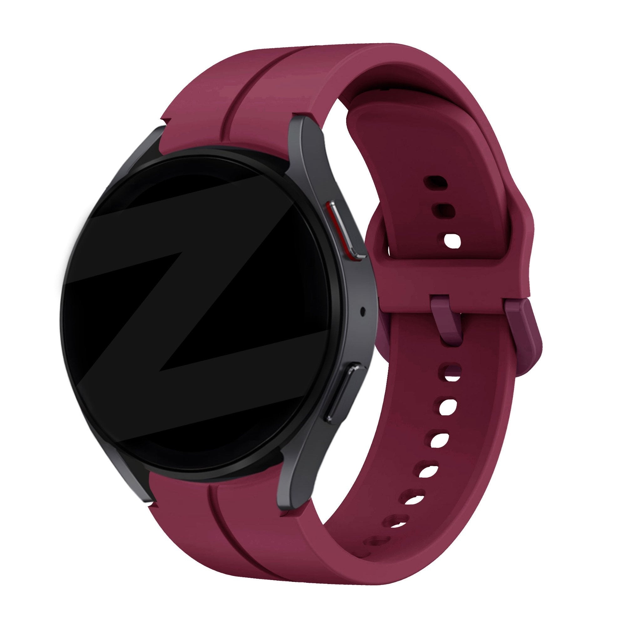 Silicone Strap 'Extreme', wine red, on a watch, 3/4 front view
