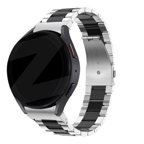Steel Strap 'Classic', silver/black, on a watch, 3/4 front view