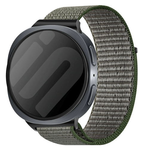 Nylon Strap, olive green, on a watch, 3/4 front view