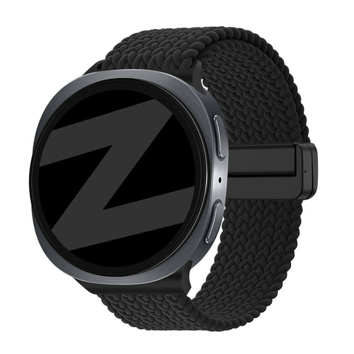 Nylon Braided Strap 'Easy Fit', black, on a watch, 3/4 front view
