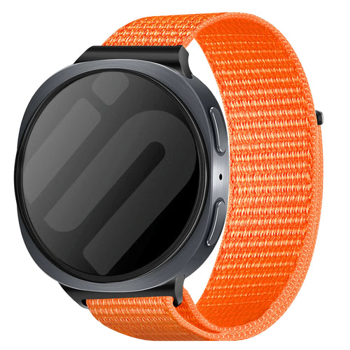 Nylon Strap, orange, on a watch, 3/4 front view