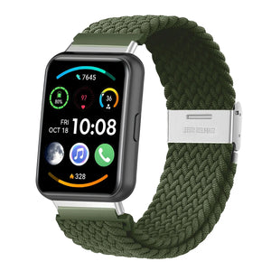 Nylon Adjustable Braided Strap, green, on a watch, 3/4 front view