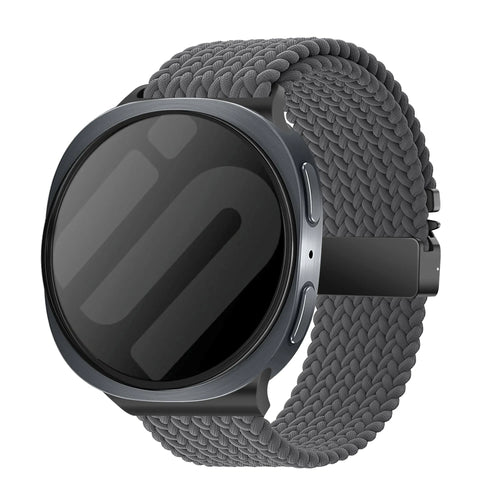 Nylon Braided Strap P-Buckle, dark grey, on a watch, 3/4 front view