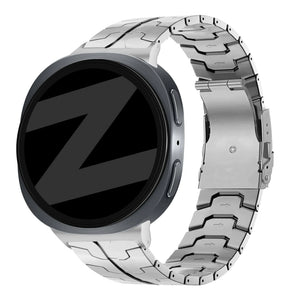 Titanium Strap 'Iron', silver, on a watch, 3/4 front view