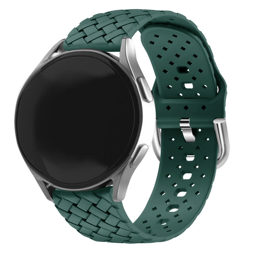 Braided Silicone Strap, dark green, on a watch, 3/4 front view