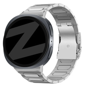 Titanium Strap 'Deluxe', silver, on a watch, 3/4 front view