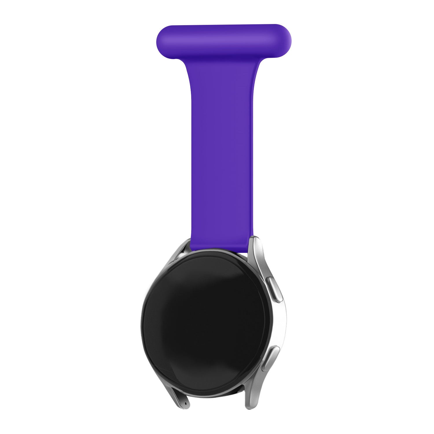 Silicone Nurse Fob, purple, on a watch, 3/4 front view