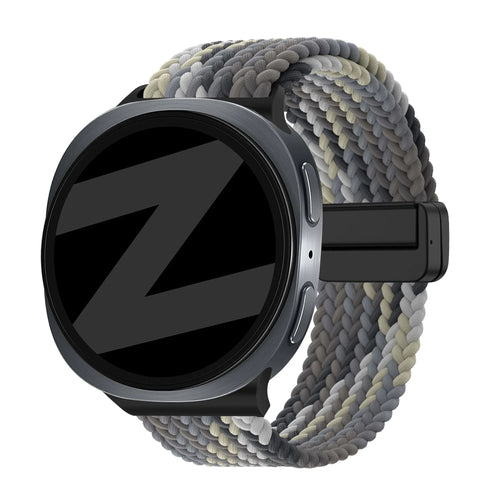 Nylon Braided Strap 'Easy Fit', slate, on a watch, 3/4 front view