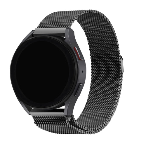 Milanese Strap, black, on a watch, 3/4 front view