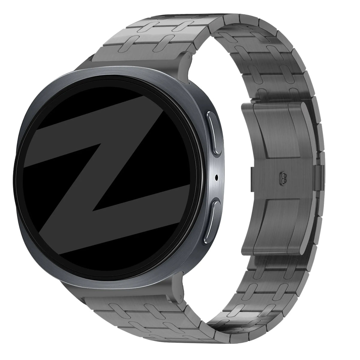 Steel Strap 'Royal', black, on a watch, 3/4 front view