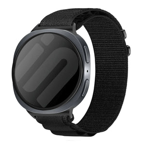 Alpine Nylon Strap, black/orange, on a watch, 3/4 front view