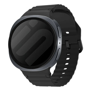 Wave Silicone Strap, black, on a watch, 3/4 front view