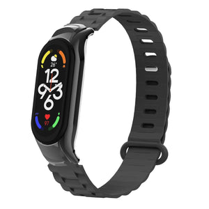 Silicone TPU Strap with Frame, black, on a watch, 3/4 front view