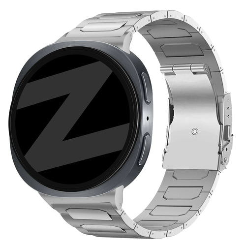 Titanium Strap 'Deluxe', silver, on a watch, 3/4 front view