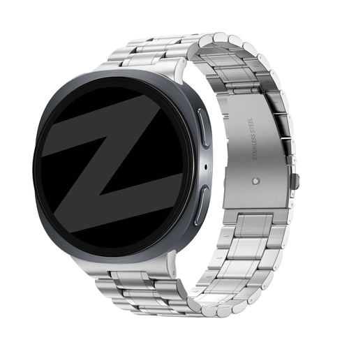 Steel Strap 'Deluxe', silver, on a watch, 3/4 front view