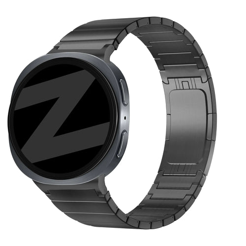 Titanium Strap 'One Bead', black, on a watch, 3/4 front view