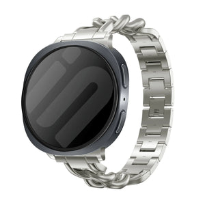 Steel Chain Strap, starlight, on a watch, 3/4 front view