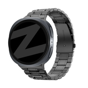 Steel Strap 'Deluxe', black, on a watch, 3/4 front view