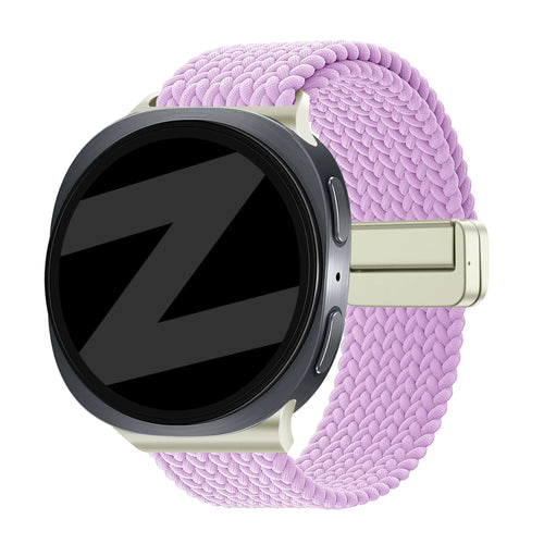 Nylon Braided Strap 'Easy Fit', lilac, on a watch, 3/4 front view